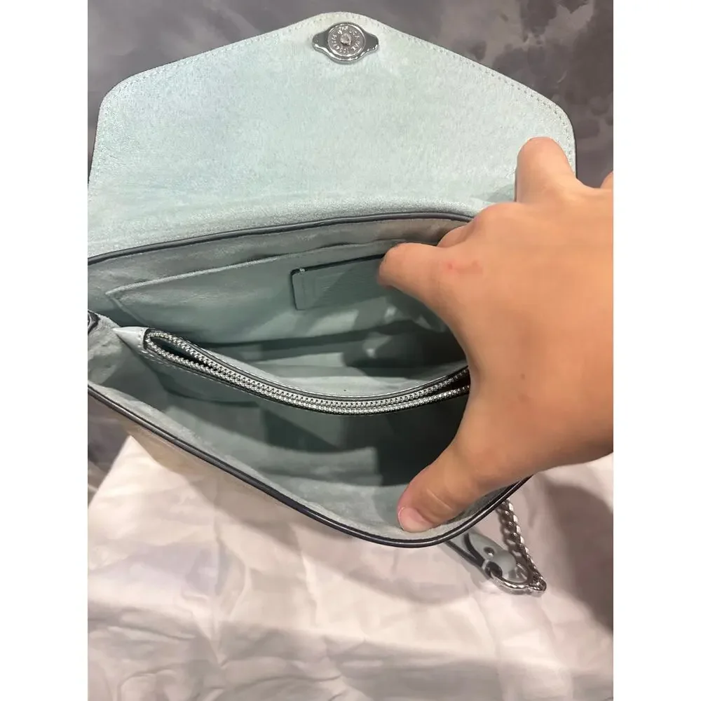 Coach Tammie Shoulder Bag in Signature Canvas Khaki Teal Chain Strap C6784